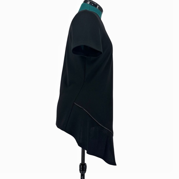 DKNY Black Asymmetrical Hem Short Sleeve Zipper Accent Top, Large - Picture 11 of 17